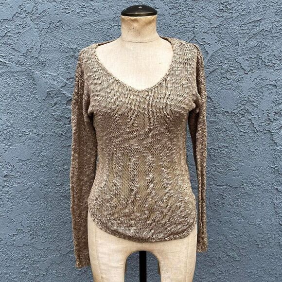 Women's Beige Sweater Fisherman Knit Crochet Top Size XS/S - Picture 1 of 8